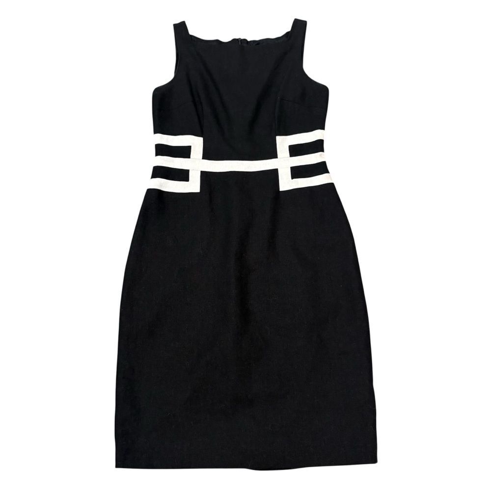 David Meister Black & White Linen Blend Dress Size 4